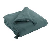 Meubletmoi Édredon 150 x 150 cm Gaze de Coton Bleu Canard et Polyester avec Capitonnage Léger et 4 Pompons - Linge de Lit - Pepa 2