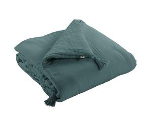 Meubletmoi Édredon 150 x 150 cm Gaze de Coton Bleu Canard et Polyester avec Capitonnage Léger et 4 Pompons - Linge de Lit - Pepa 2
