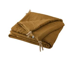 Meubletmoi Édredon 90 x 200 cm en Lin Lavé Caramel avec Capitonnage Léger et 4 Nouettes en Jute - Linge de Lit - Luisa
