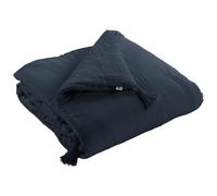 Meubletmoi Édredon 90 x 200 cm Gaze de Coton Bleu Nuit et Polyester avec Capitonnage Léger et 4 Pompons - Linge de Lit - Pepa