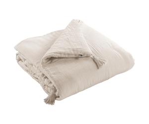 Meubletmoi Édredon 90 x 200 cm Gaze de Coton Écru et Polyester avec Capitonnage Léger et 4 Pompons - Linge de Lit - Pepa