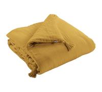 Meubletmoi Édredon 90 x 200 cm Gaze de Coton Jaune et Polyester avec Capitonnage Léger et 4 Pompons - Linge de Lit - Pepa