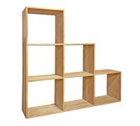 Meubletmoi Etagère escalier 6 Cases carrée Cubes de Rangement 137 x 137 cm en Bois de Teck Massif - Décoration Naturelle Exotique Chambre Salon Bureau - Tetra