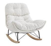 Meubletmoi Fauteuil à Bascule en Tissu Doux Écru avec Pieds en Bois et Métal Noir - Style Scandinave et Contemporain - MIGUELITO