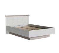 Meubletmoi Lit Coffre 140 x 200 cm avec tête de lit et sommier Inclus en décor Bois de chêne Blanchi et Bois Clair - Classique Campagne - Angele