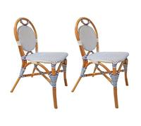Meubletmoi Lot de 2 chaises bistrot en rotin Naturel Assise et Dossier Damier Bleu Blanc synthétique tressé - rétro Vintage Parisien et Artisanal - Pigalle