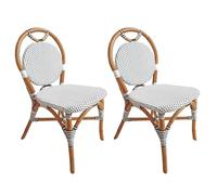 Meubletmoi Lot de 2 chaises bistrot en rotin Naturel Assise et Dossier Damier Noir et Blanc synthétique tressé - rétro Vintage Parisien et Artisanal - Pigalle