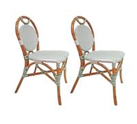 Meubletmoi Lot de 2 chaises bistrot en rotin Naturel Assise et Dossier Damier Vert Blanc synthétique tressé - rétro Vintage Parisien et Artisanal - Pigalle