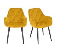 Meubletmoi Lot de 2 Chaises Capitonnées en Velours Jaune avec Pieds en Métal Noir - Design Contemporain - Stern 2