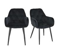 Meubletmoi Lot de 2 Chaises Capitonnées en Velours Noir avec Pieds en Métal Noir - Design Contemporain - Stern 2