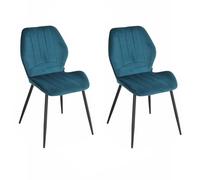 Meubletmoi Lot de 2 Chaises Capitonnées et Rembourrées en Velours Bleu Canard avec Pieds en Métal Noir - Design Contemporain - Emilio 2
