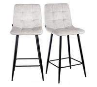Meubletmoi Lot de 2 Chaises de Bar Capitonnées Assise H.75 cm en Velours Écru avec Piètement et Repose Pieds en Métal Noir - NAMI 2
