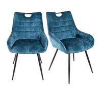 Meubletmoi Lot de 2 chaises de Repas capitonnées en Velours Bleu Canard avec poignée et Pieds en métal Noir - Chic et Contemporain - Brandy 2
