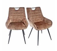 Meubletmoi Lot de 2 chaises de Repas capitonnées en Velours Marron Taupe avec poignée et Pieds en métal Noir - Chic et Contemporain - Brandy 2