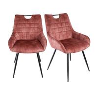 Meubletmoi Lot de 2 chaises de Repas capitonnées en Velours Rose avec poignée et Pieds en métal Noir - Chic et Contemporain - Brandy 2