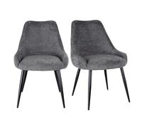 Meubletmoi Lot de 2 chaises de Repas en Tissu Doux Gris Anthracite avec Pieds métal Noir - Confort et élégance Moderne - Tara