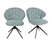 Meubletmoi Lot de 2 Chaises de Repas Rotatives 180° en Tissu Bouclette Bleu Clair avec Piètement en Métal Noir - Design Contemporain - TISSAIA