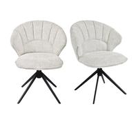 Meubletmoi Lot de 2 Chaises de Repas Rotatives 180° en Tissu Bouclette Écru avec Piètement en Métal Noir - Design Contemporain - TISSAIA