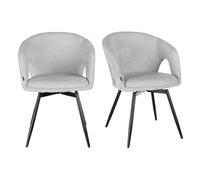 Meubletmoi Lot de 2 Chaises de Repas Rotatives 180° en Tissu Doux Gris Clair avec Accoudoirs et Piètement en Métal Noir - Design Minimaliste et Contemporain - Alex