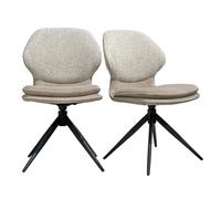 Meubletmoi Lot de 2 chaises pivotantes 360° avec Double Coussin en Tissu bimatière chiné et Imitation Mohair Doux Beige écru et Pieds métal Noir - Ambiance Moderne et Originale - MELY
