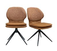 Meubletmoi Lot de 2 chaises pivotantes 360° avec Double Coussin en Tissu bimatière chiné et Imitation Mohair Doux Terra Bronze et Pieds métal Noir - Ambiance Moderne et Originale - MELY
