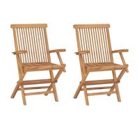 Meubletmoi Lot de 2 fauteuils de Jardin pliants en Bois de Teck Massif huilé avec accoudoirs pour Table de Repas - Extérieur Naturel Patio terrasse Balcon - ANCOLIE