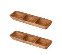 Meubletmoi Lot de 2 plateaux de présentation L. 29 cm 3 compartiments pour apéro en bois de teck - fabrication artisanale - DAMIANO