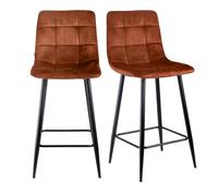 Meubletmoi Lot de 2 tabourets de Bar capitonnés en Velours Ocre Orange foncé avec piètement et Repose-Pieds en métal Noir - élégance contemporaine - NAMI 2