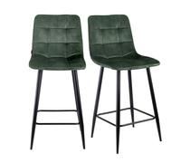 Meubletmoi Lot de 2 tabourets de Bar capitonnés en Velours Vert avec piètement et Repose-Pieds en métal Noir - élégance contemporaine - NAMI 2