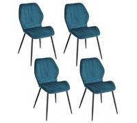 Meubletmoi Lot de 4 Chaises Capitonnées et Rembourrées en Velours Bleu Canard avec Pieds en Métal Noir - Design Contemporain - Emilio 2