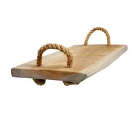 Meubletmoi Plateau à apéro de Service/décoratif L. 37 cm en Bois de Teck Brut Blanchi et poignées en Corde - Naturel et Authentique - Haley