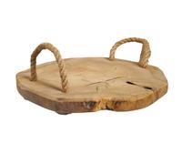 Meubletmoi Plateau à apéro dégustation/décoratif L. 31 cm en Bois de Teck Brut et poignées Corde - Naturel et Authentique - Peyton