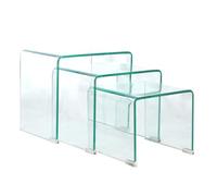 Meubletmoi Set de 3 Tables d'Appoint Gigognes Rectangulaires en Verre Trempé H. 36 cm - Style Minimaliste - Ice