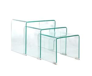 Meubletmoi Set de 3 Tables d'Appoint Gigognes Rectangulaires en Verre Trempé H. 36 cm - Style Minimaliste - Ice