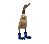 Meubletmoi Statuette décorative H. 40 cm Canard Bottes Bleues en Bois de Teck - Fabrication Artisanale - DAFLY