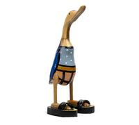Meubletmoi Statuette décorative H. 40 cm Canard Maillot Bleu en Bois de Teck - Fabrication Artisanale - DAFLY
