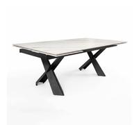 Meubletmoi Table à Manger Extensible 200/300 cm en céramique Blanc Effet marbré avec Pieds Designs Noir croisés - élégance et modernité - Liana