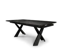 Meubletmoi Table à Manger Extensible 200/300 cm en céramique Noir Effet marbré avec Pieds Designs Noir croisés - élégance et modernité - Liana