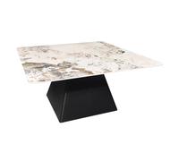 Meubletmoi Table Basse carrée 90 cm en céramique Pleine Masse marbré Beige Marron Gris Pied Plein Forme trapèze en métal Noir - Oswald