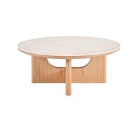 Meubletmoi Table Basse Ronde D. 80 cm en Bois Clair et céramique Beige crème Effet marbré avec Pied Original Ouvert Arrondi - Ambiance Moderne et Lumineuse - Dove
