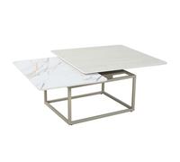 Meubletmoi Table Basse rotative 2 Plateaux en céramique Blanche Effet marbré et Beige Effet travertin avec piètement métal Beige - Design Moderne et ingénieux - THYLA
