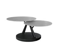 Meubletmoi Table Basse rotative 2 Plateaux Ronds en céramique Gris Effet béton avec piètement Original métal Noir - Design Moderne et innovant - Allegra