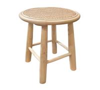 Meubletmoi Table d'appoint Ronde/Tabouret D. 40 cm en Bois de Teck Massif Blanchi et cannage rotin Naturel - décoration bohème et Artisanale - Bruno