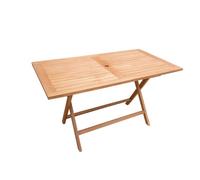 Meubletmoi Table de Jardin rectangulaire Pliante 150 cm en Bois de Teck Massif huilé avec Trou Parasol - extérieur Naturel Patio terrasse Balcon - ANCOLIE