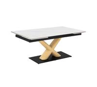Meubletmoi Table de Repas Extensible 180 à 260 cm en céramique Blanc marbré Mat et Pied Central en X plaqué en Bois de chêne Clair avec Socle - Nevada 13