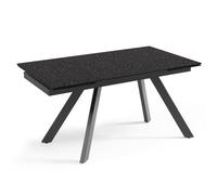 Meubletmoi Table de Repas Extensible 180 à 260 cm en Verre bullé recuit Gris Anthracite texturé et Pieds inclinés métal Noir - Atlanta 08