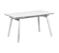 Meubletmoi Table de Repas Extensible L. 140/200 cm avec Plateau en Céramique Blanc Marbré et Pieds Évasés en Métal Blanc Mat - Toshiro