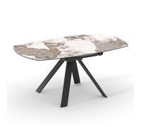 Meubletmoi Table de Repas Extensible Ovale à Ronde 90 à 150 cm par Rotation en céramique Effet marbre Patagonia et 4 Pieds métal Noir évasés - Patagonia