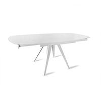 Meubletmoi Table de Repas Ovale Extensible 120/180 cm Plateau en Verre Trempé avec Pieds Évasés en Métal Blanc - Adelphia 1