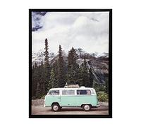 Meubletmoi Tableau imprimé Van Vert et Paysage de Montagne sur Cadre en Bois Noir 30x40 cm - Décoration Vintage - Wild